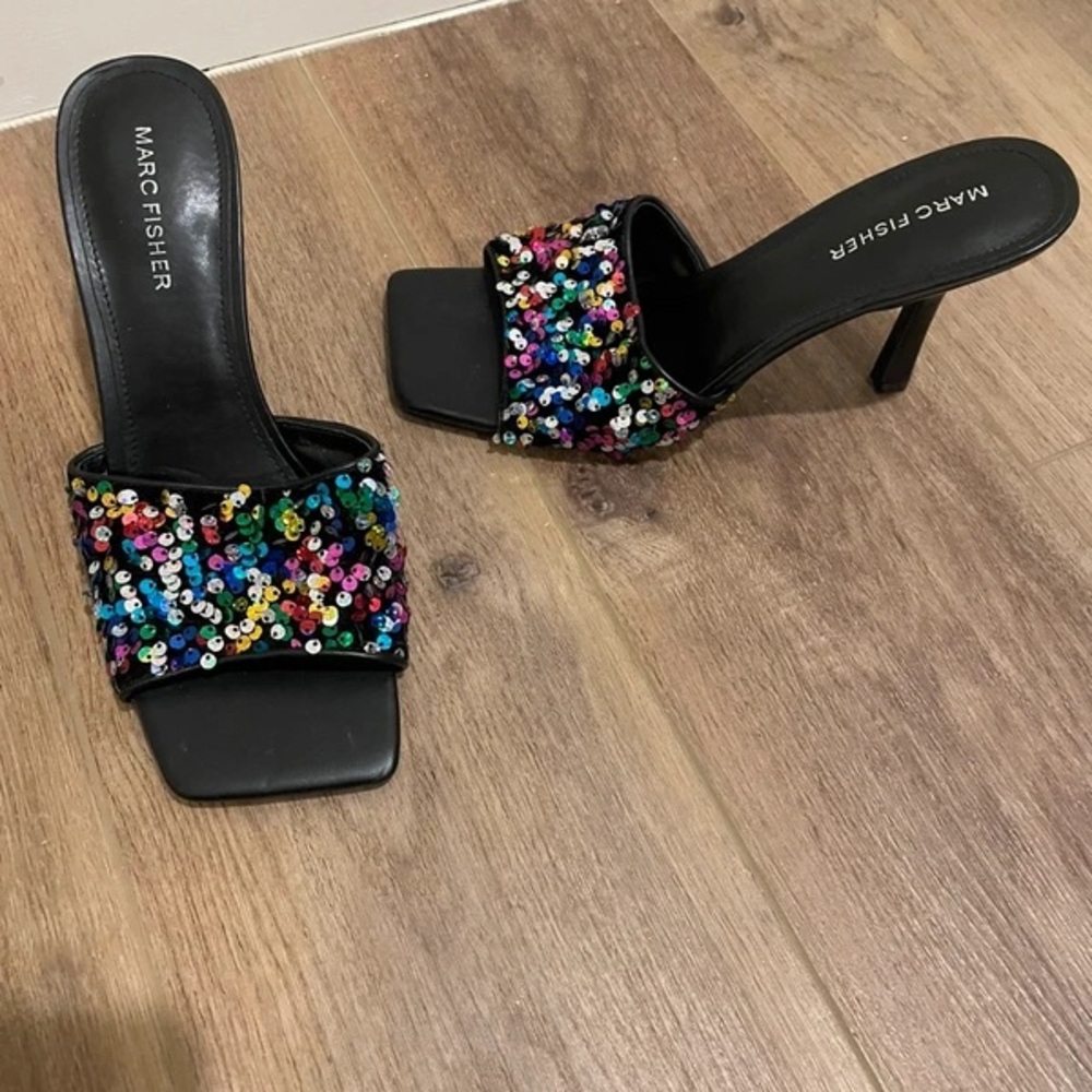 Marc Fisher Black Heels with Colorful Sequins